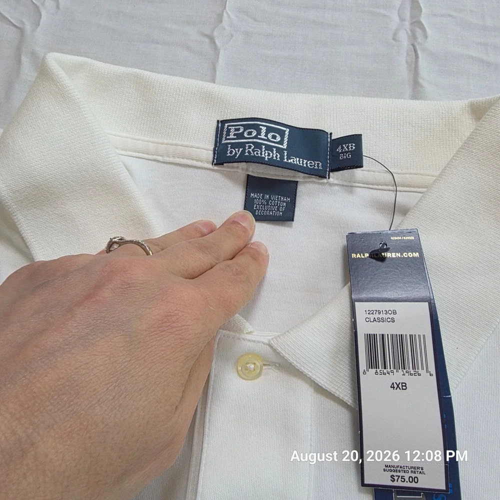 Polo Ralph Lauren Mens 4XB Big White Short Sleeve Cotton Classic Polo Shirt NWT
